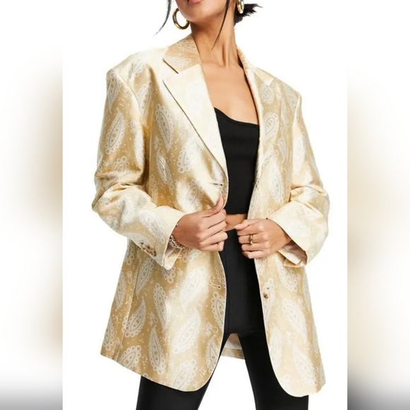 Topshop Jackets & Blazers - NWT Topshop Women's Paisley Jacquard Blazer in Gold Size 12